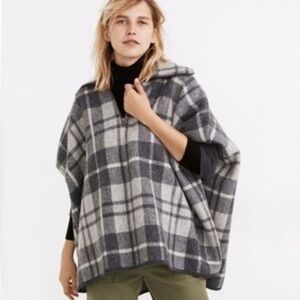 Madewell Lynwood Wool Plaid Poncho with Half-Zip
